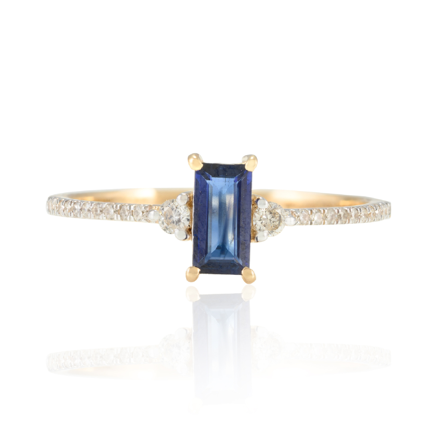 14K Baguette Shape Blue Sapphire and Diamond Ring - vrjewels-us