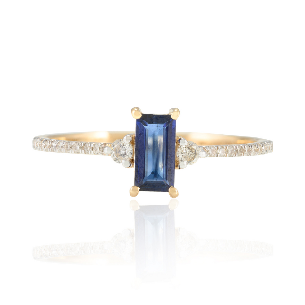 14K Baguette Shape Blue Sapphire and Diamond Ring Image