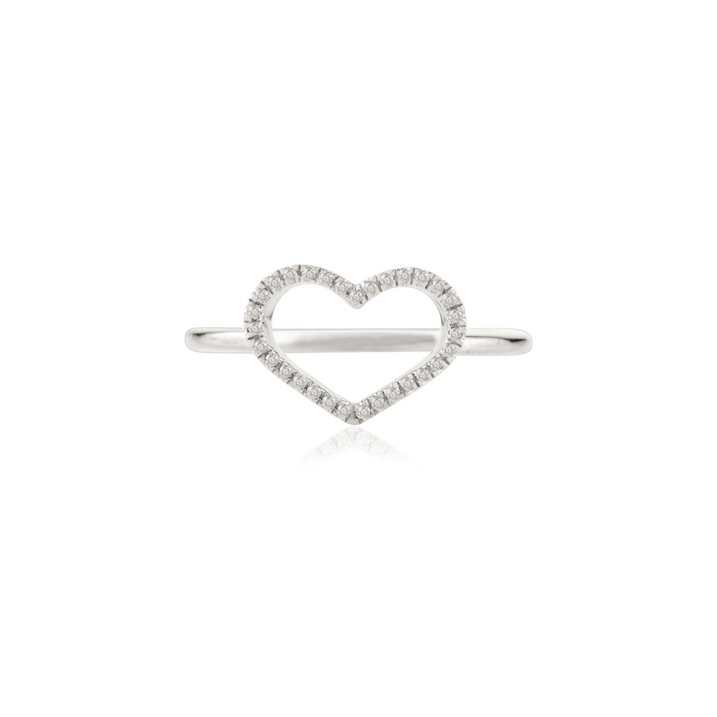 14K White Gold Diamond Open Heart Ring Image