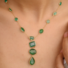 18K Solid Yellow Gold Emerald Gemstone Y Shape Necklace Thumbnail