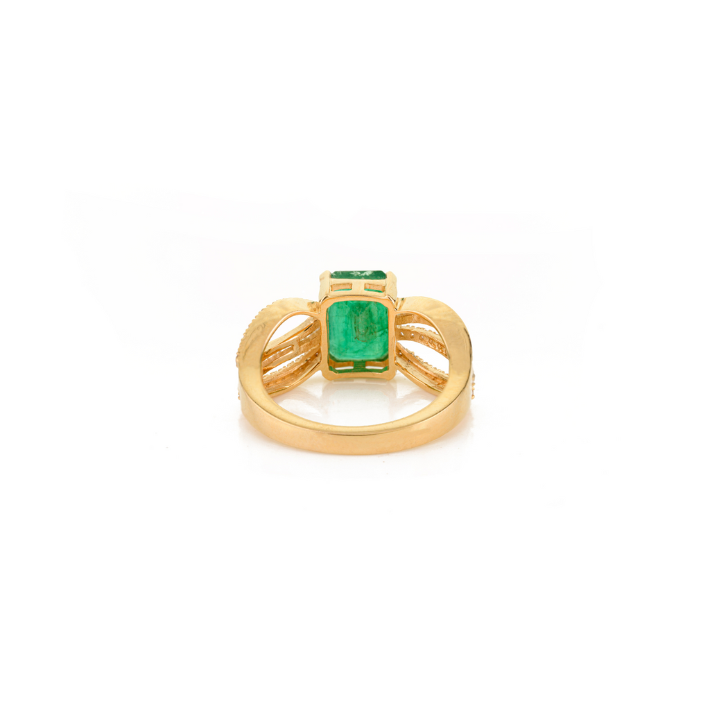 14K Art Deco Emerald & Diamond Cocktail Ring Image