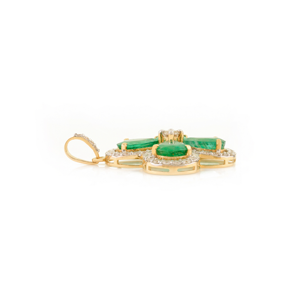 18K Solid Yellow Gold Emerald Clover Pendant Image