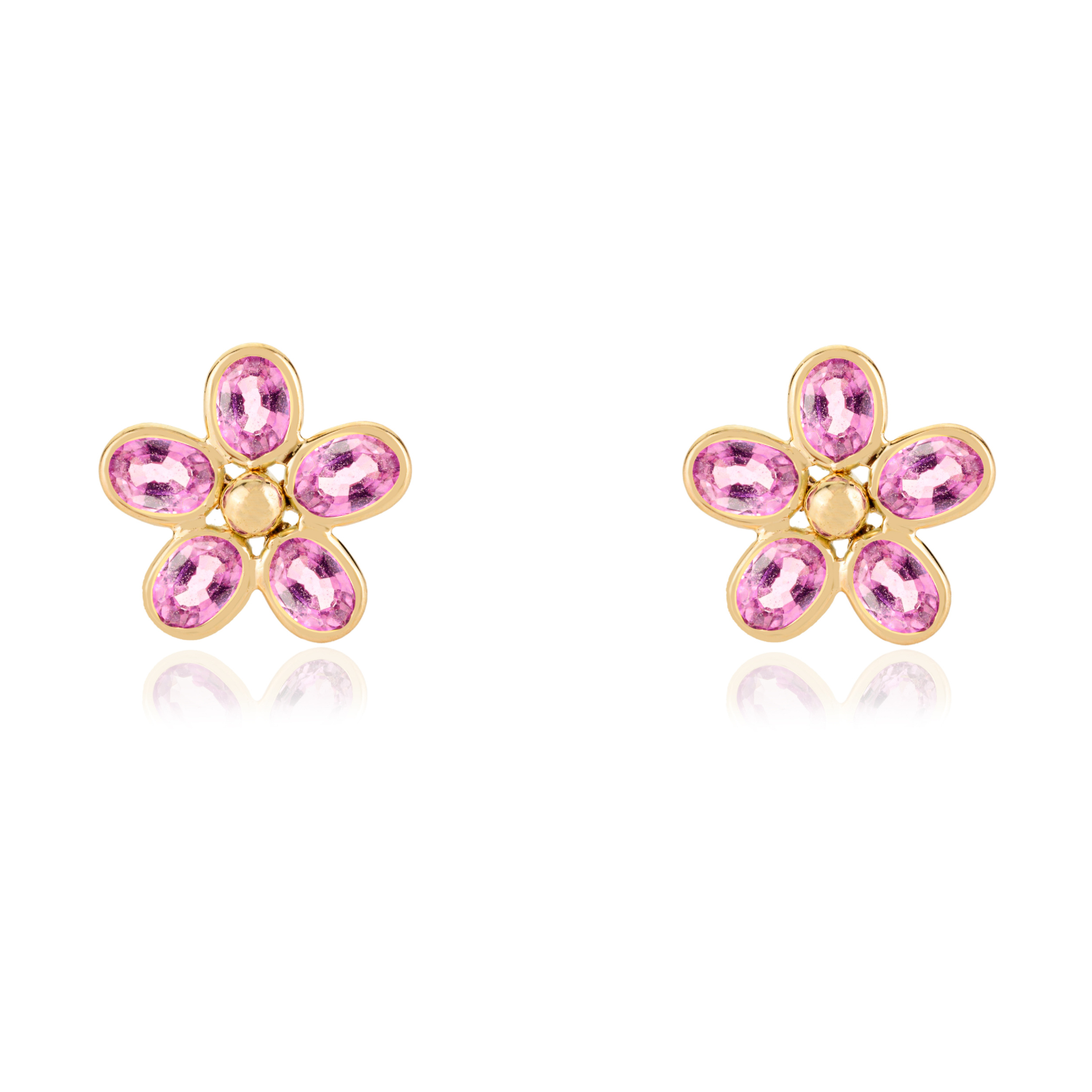 14K Motif Style Pink Sapphire Floral Stud Earrings