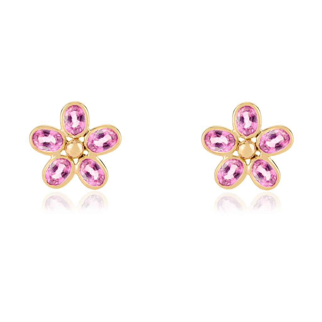 14K Motif Style Pink Sapphire Floral Stud Earrings Image