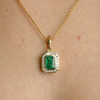 Contemporary Emerald Halo Diamond Pendant 14k Gold Thumbnail