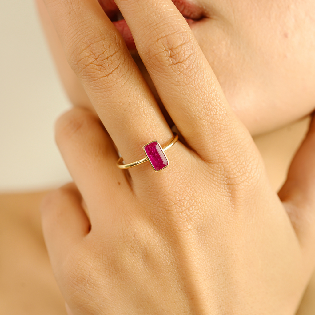 18K Yellow Gold Solitaire Ruby Ring For Her Image