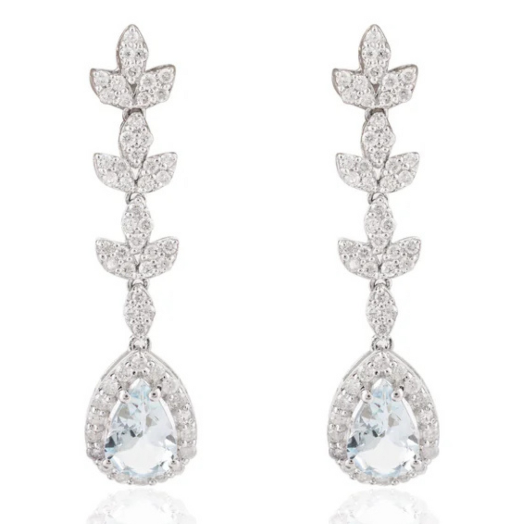 14K Gold Aquamarine Diamond Dangle Earrings Image