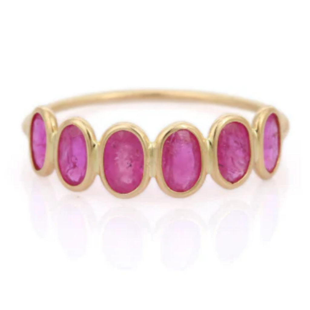 18K Gold Oval Ruby Half Eternity Band Image