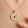 18K Centered Ruby Halo Diamond Striped Medallion Coin Pendant Thumbnail