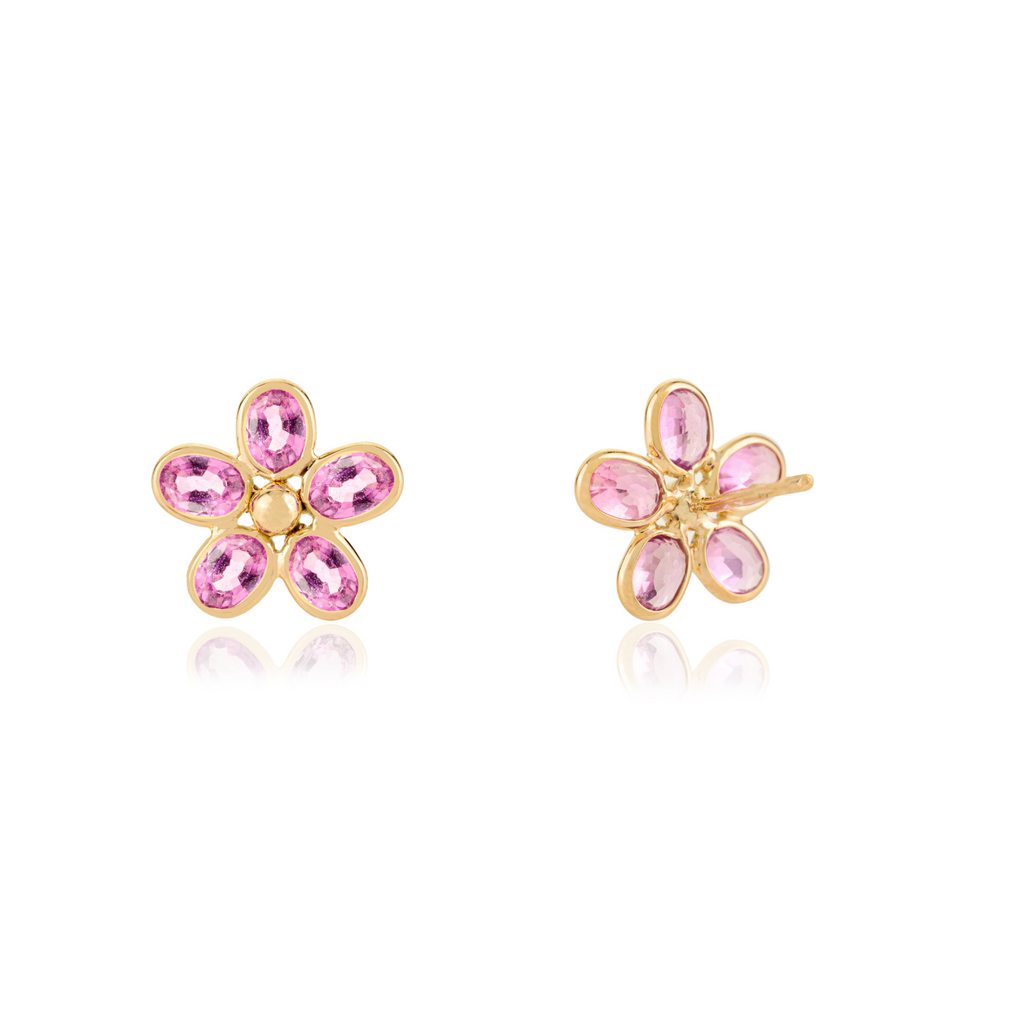 14K Motif Style Pink Sapphire Floral Stud Earrings Image