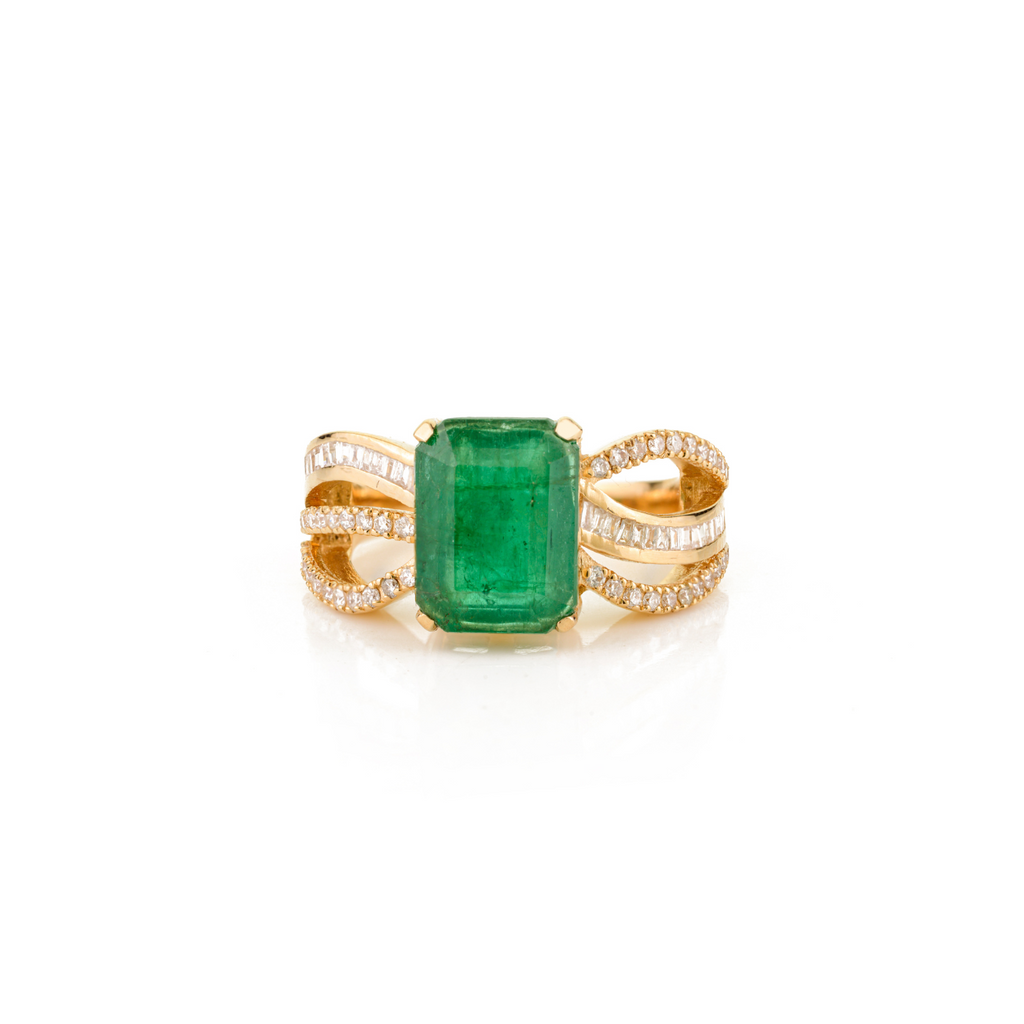 14K Art Deco Emerald & Diamond Cocktail Ring Image