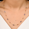 18K Solid Yellow Gold Tanzanite And Tourmaline Station Necklace Thumbnail