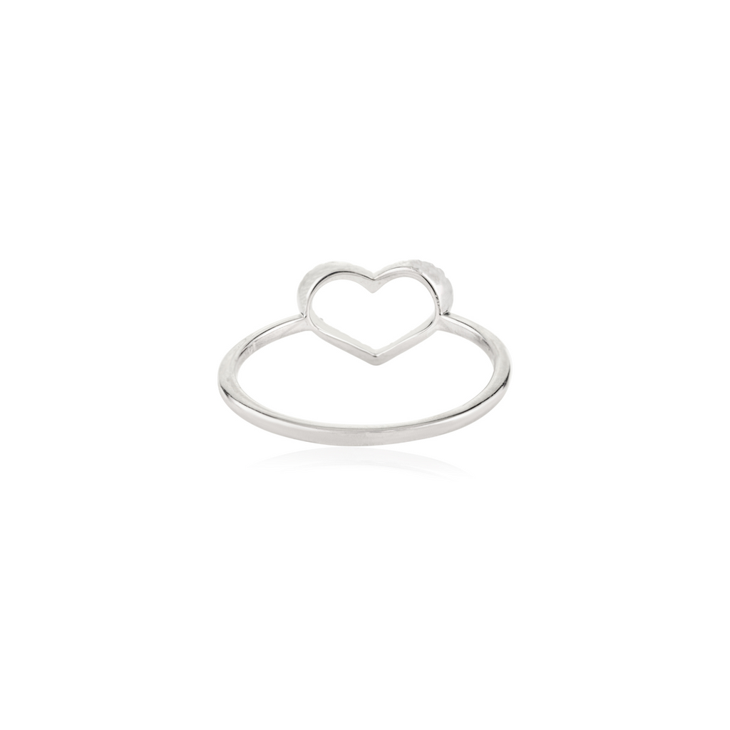 14K White Gold Diamond Open Heart Ring Image