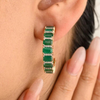 14K Solid Yellow Gold Emerald Diamond Big Hoop Earrings Thumbnail