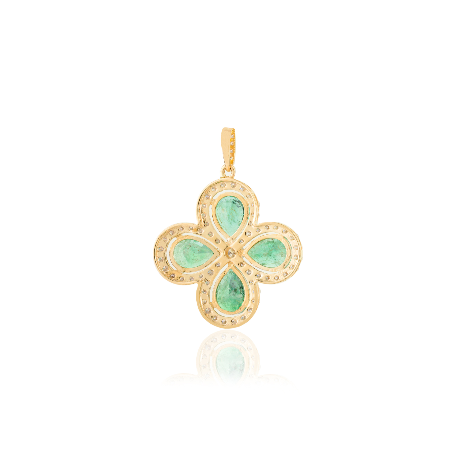 18K Solid Yellow Gold Emerald Clover Pendant