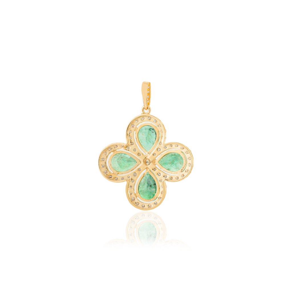 18K Solid Yellow Gold Emerald Clover Pendant Image