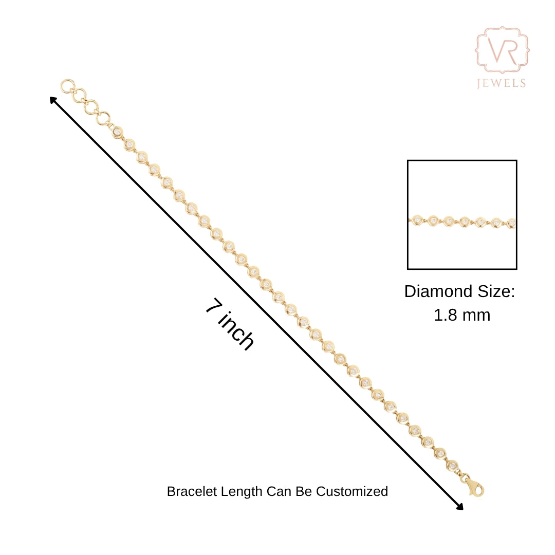 14k Gold Modern Bezel Set Diamond Tennis Bracelet in 7 Inches