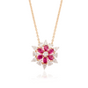 18K Solid Yellow Gold Floral Ruby Pendant Necklace Thumbnail