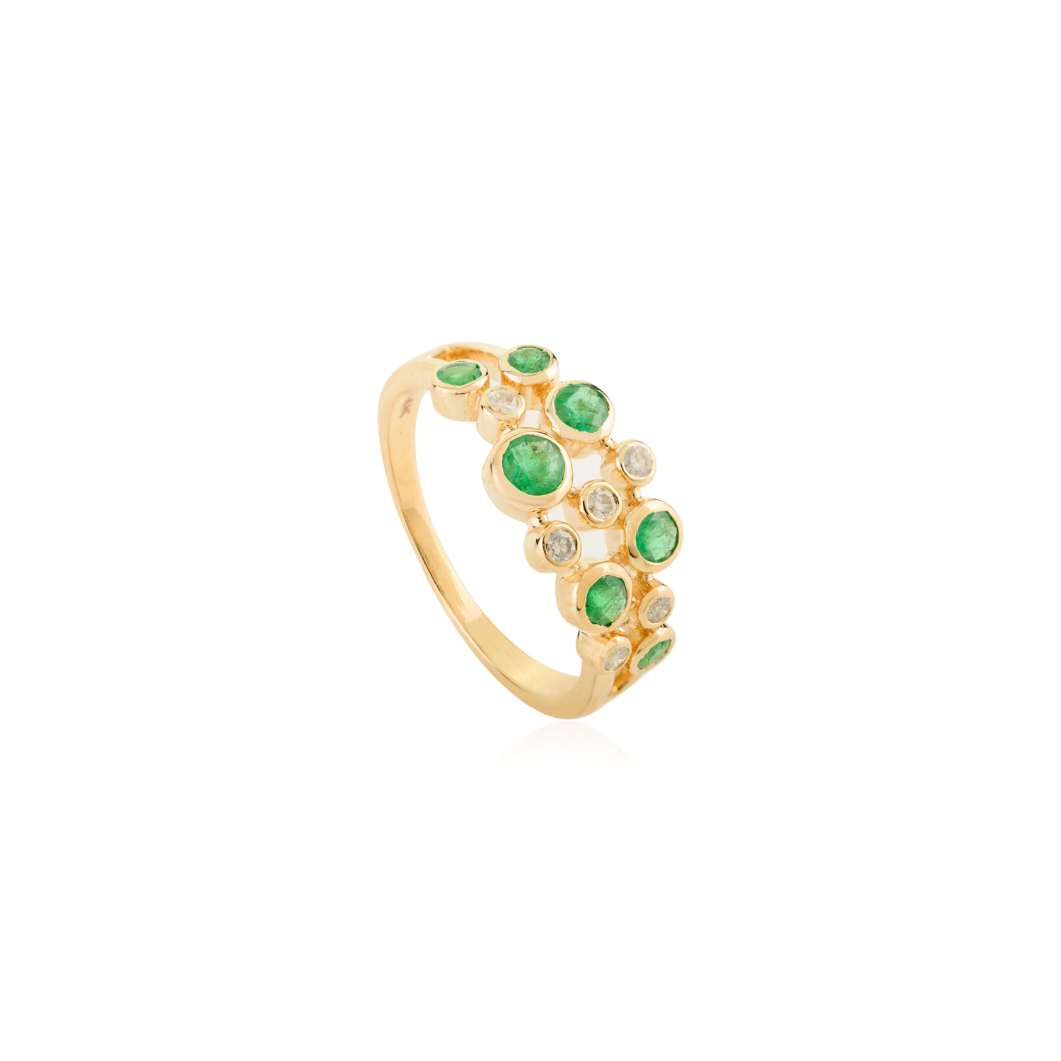 14K Solid Yellow Gold Emerald Bubble Band