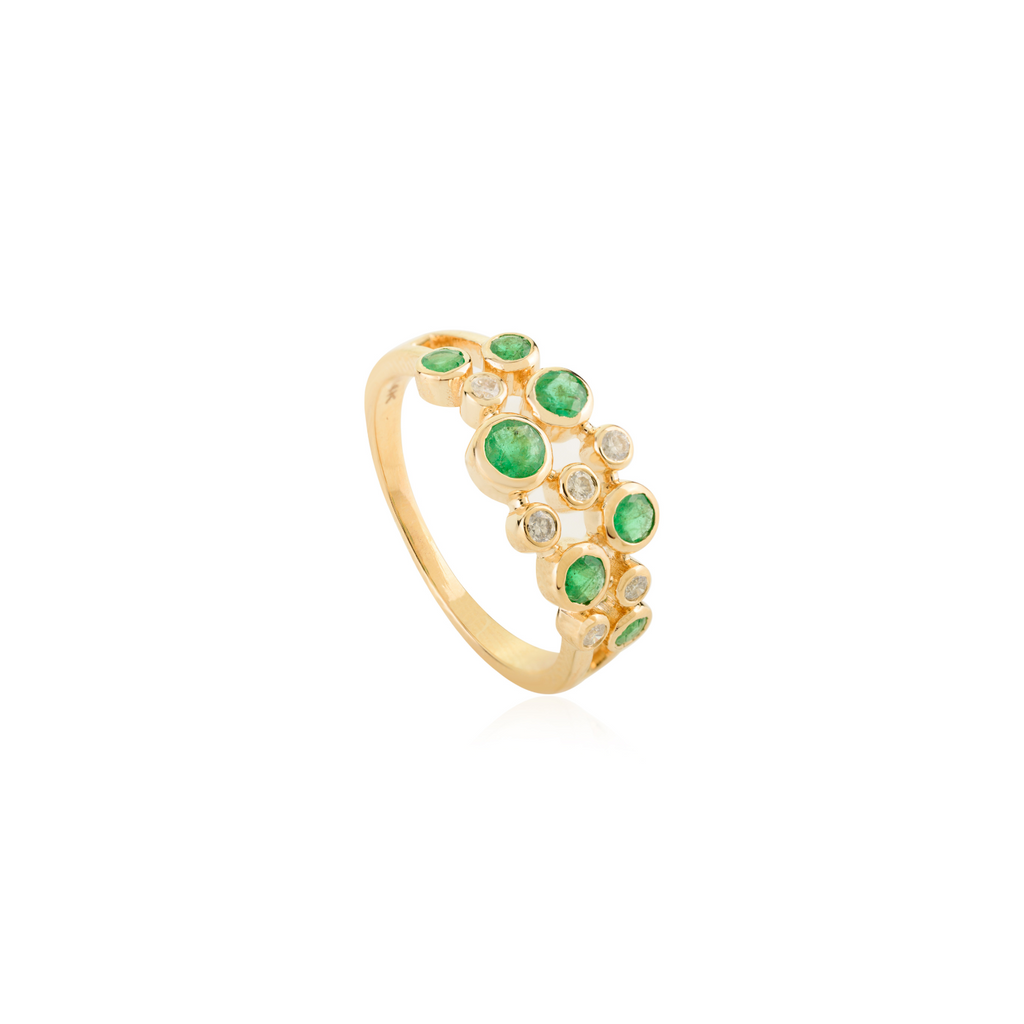 14K Solid Yellow Gold Emerald Bubble Band Image