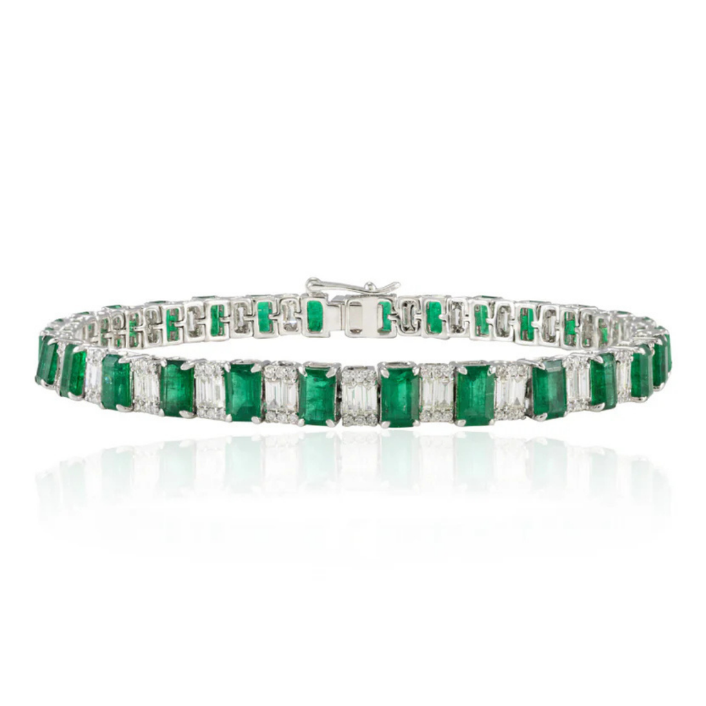 18K Gold Emerald Diamond Tennis Bracelet Image