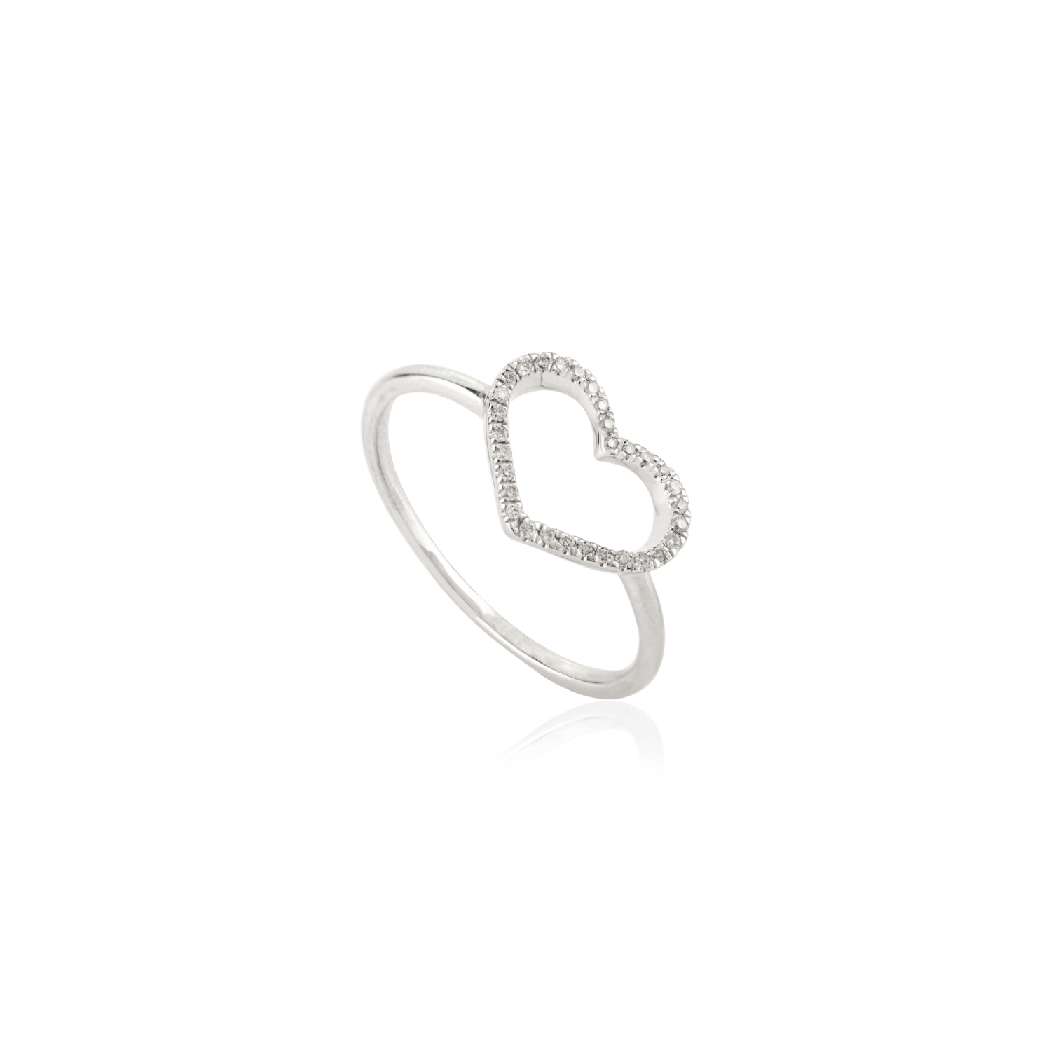 14K White Gold Diamond Open Heart Ring