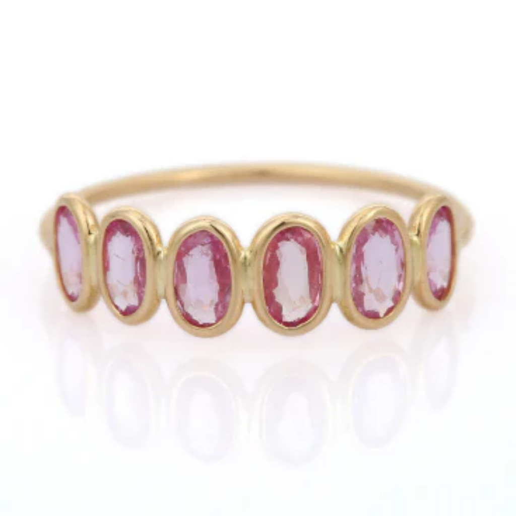 18K Gold Pink Sapphire Half Eternity Band Image