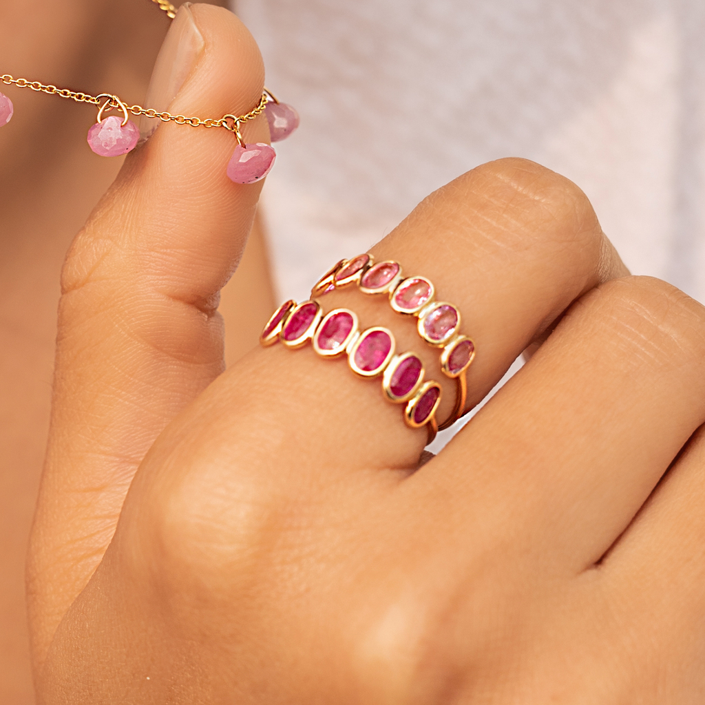 18K Gold Pink Sapphire Half Eternity Band Image