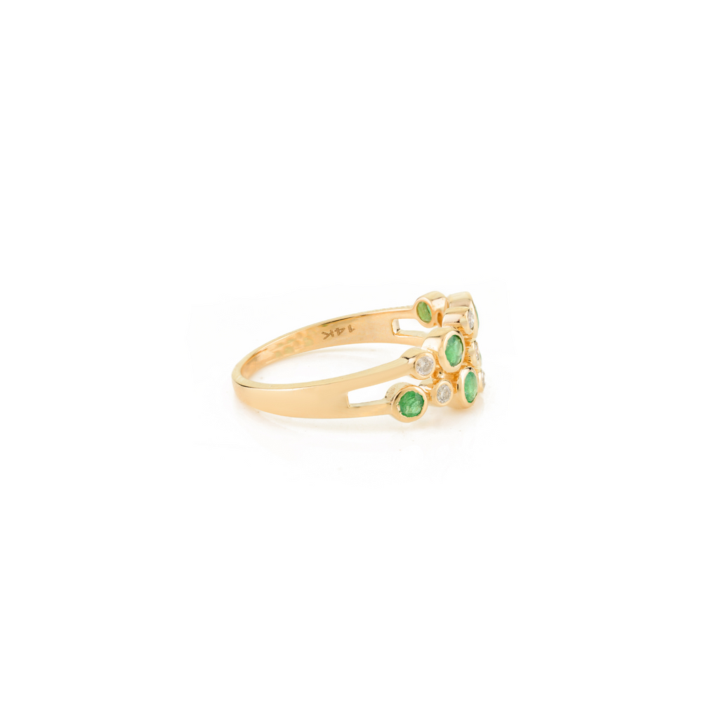14K Solid Yellow Gold Emerald Bubble Band Image