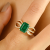 14K Art Deco Emerald & Diamond Cocktail Ring Thumbnail
