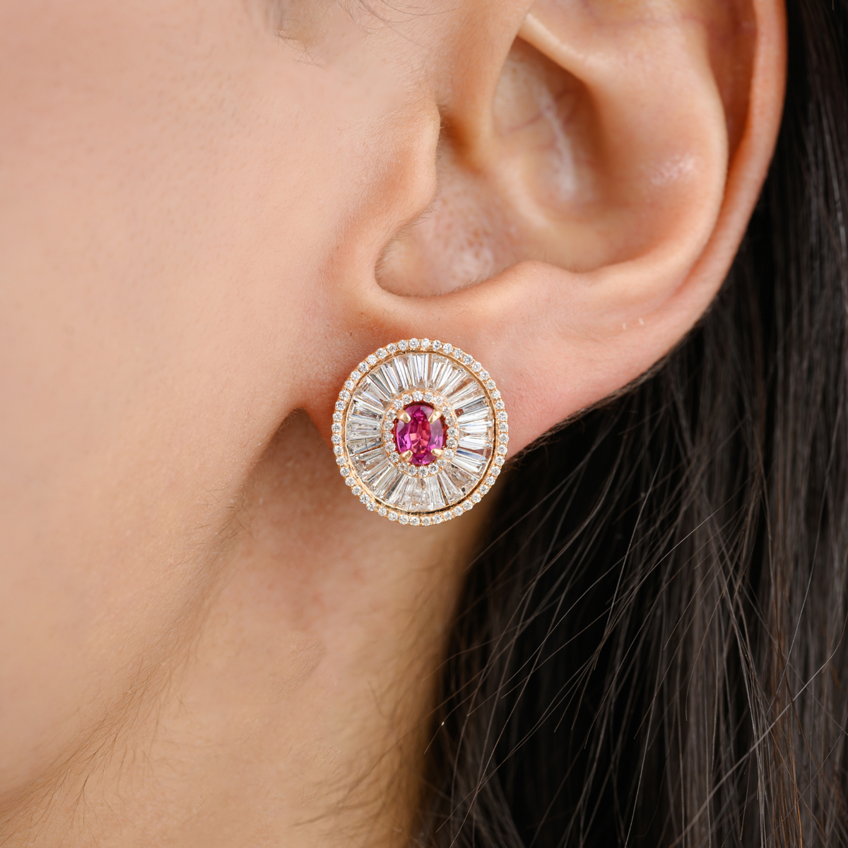 18K Rose Gold Tourmaline Diamond Solitaire Stud Earrings - vrjewels-us