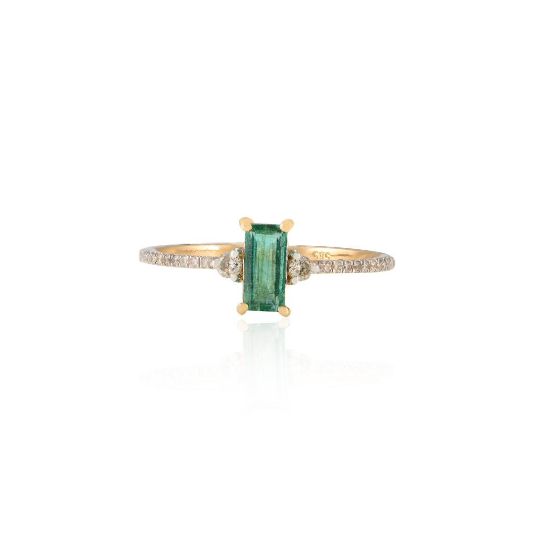 14K Baguette Shape Emerald and Diamond Ring