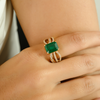 14K Art Deco Emerald & Diamond Cocktail Ring Thumbnail