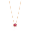 18K Solid Yellow Gold Floral Ruby Pendant Necklace Thumbnail