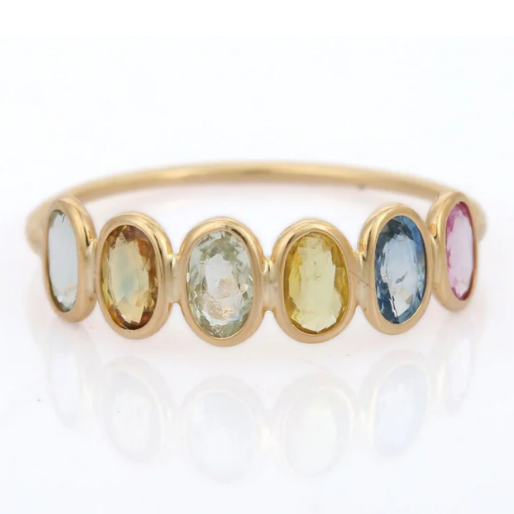 18K Gold Multi Sapphire Half Eternity Band Image