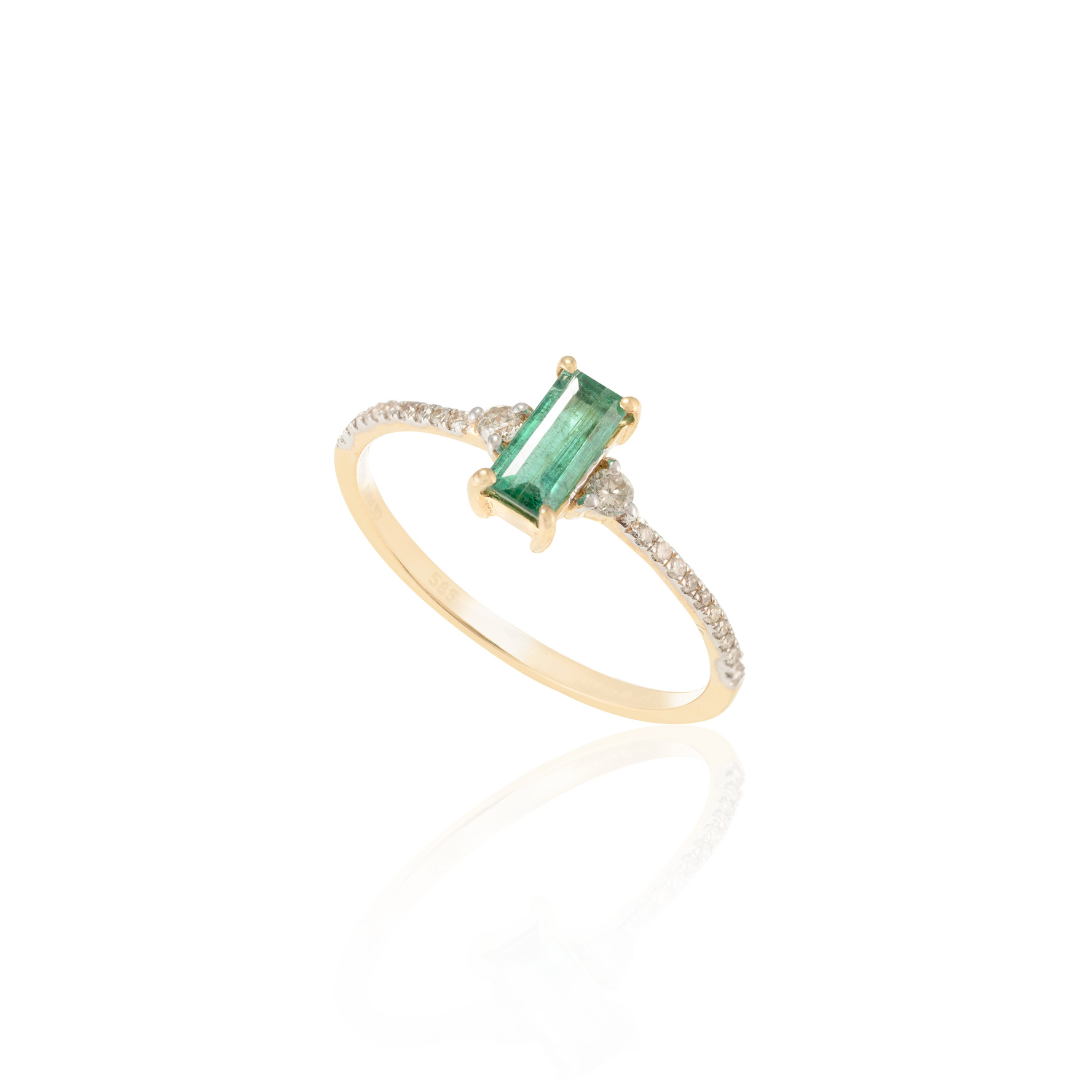 14K Baguette Shape Emerald and Diamond Ring
