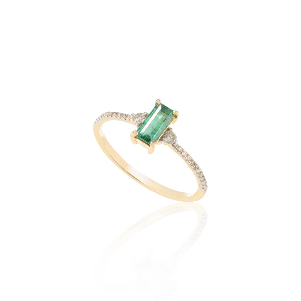 14K Baguette Shape Emerald and Diamond Ring Image