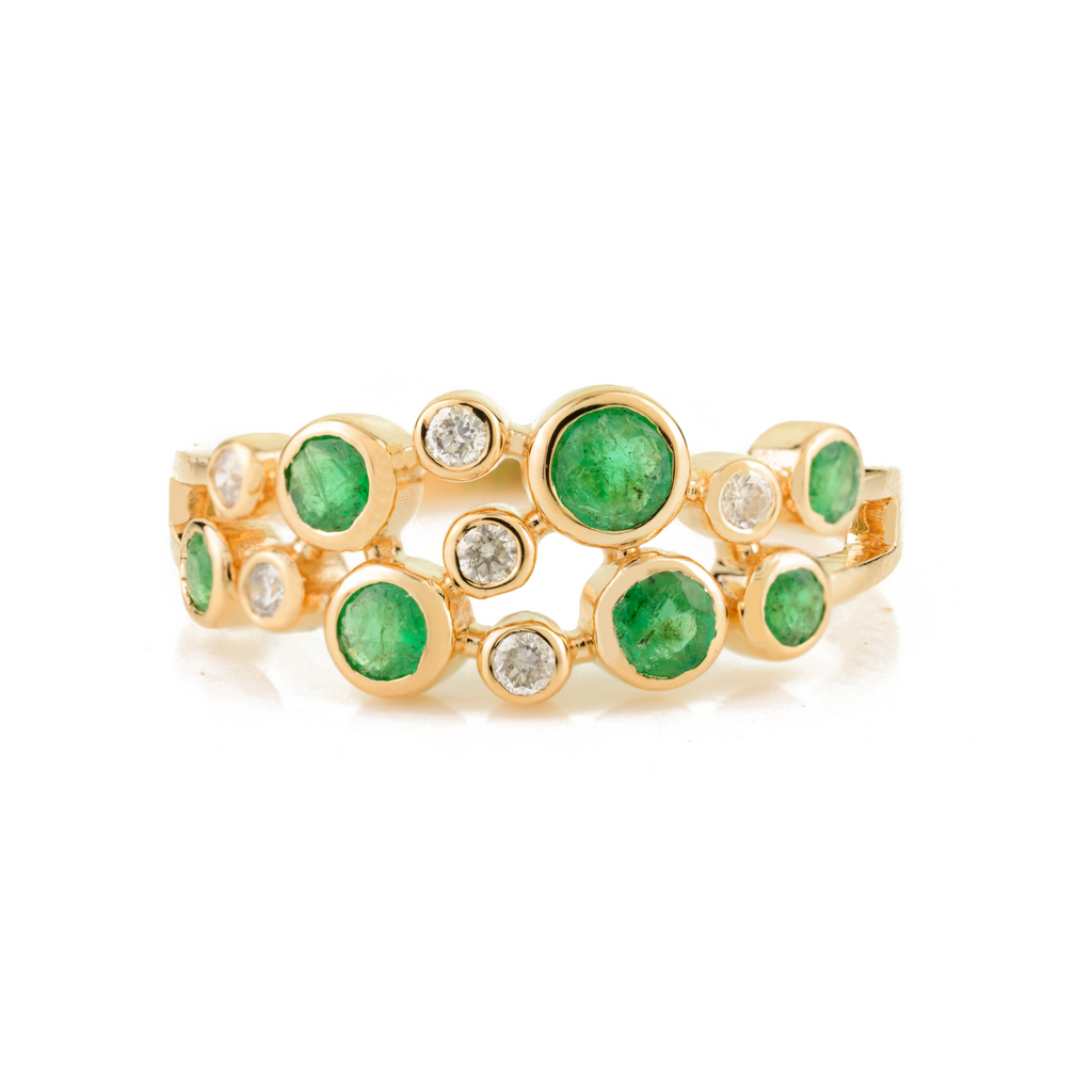14K Solid Yellow Gold Emerald Bubble Band Image