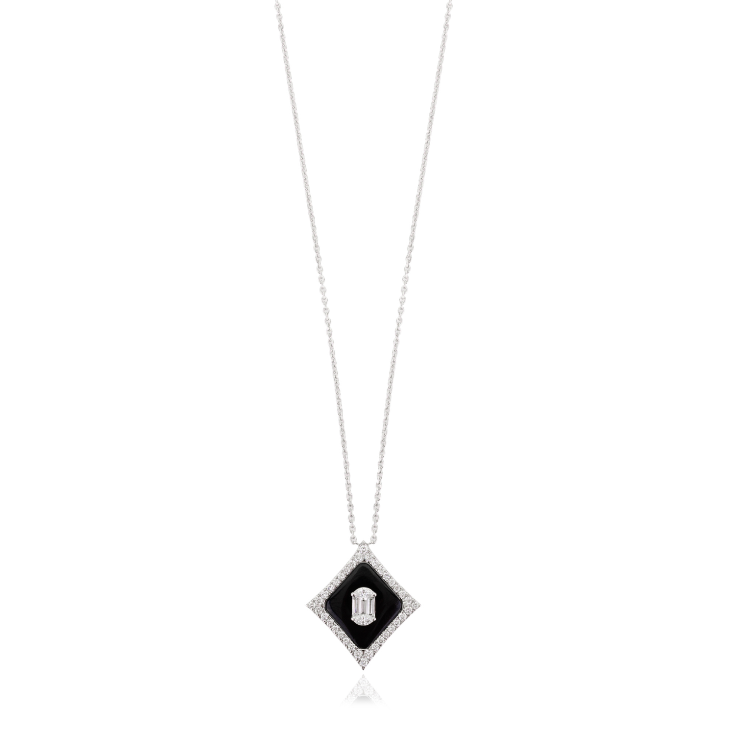 18K Art Deco Inspired Black Onyx Diamond Pendant Necklace