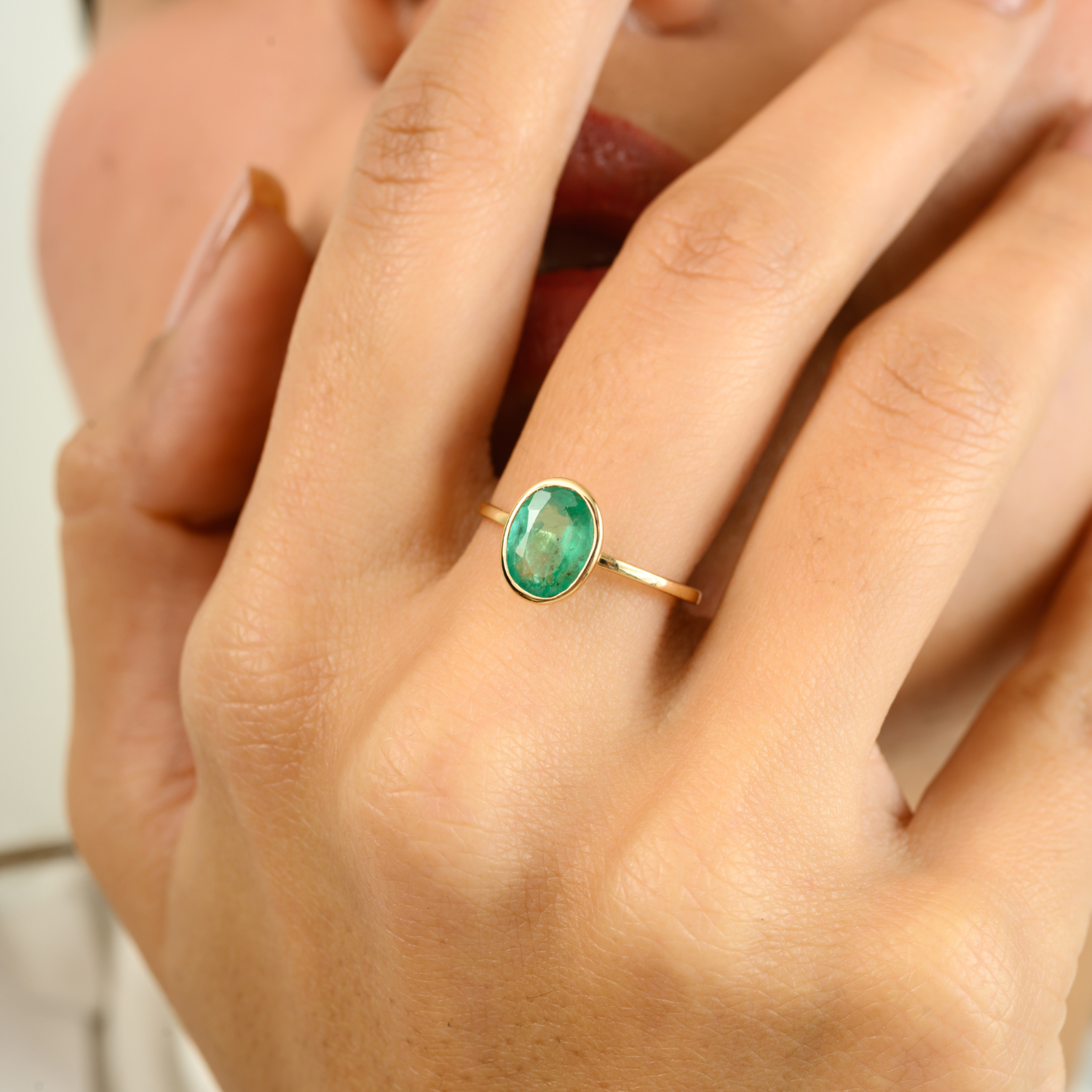 14K Solid Gold Emerald Gemstone Ring For Her