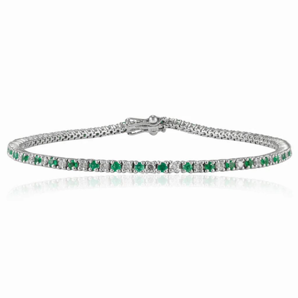 18K Gold Emerald Diamond Sleek Bracelet Image