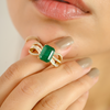 14K Art Deco Emerald & Diamond Cocktail Ring Thumbnail