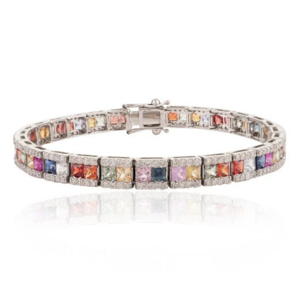 18K Gold Multi Sapphire Tennis Bracelet Image