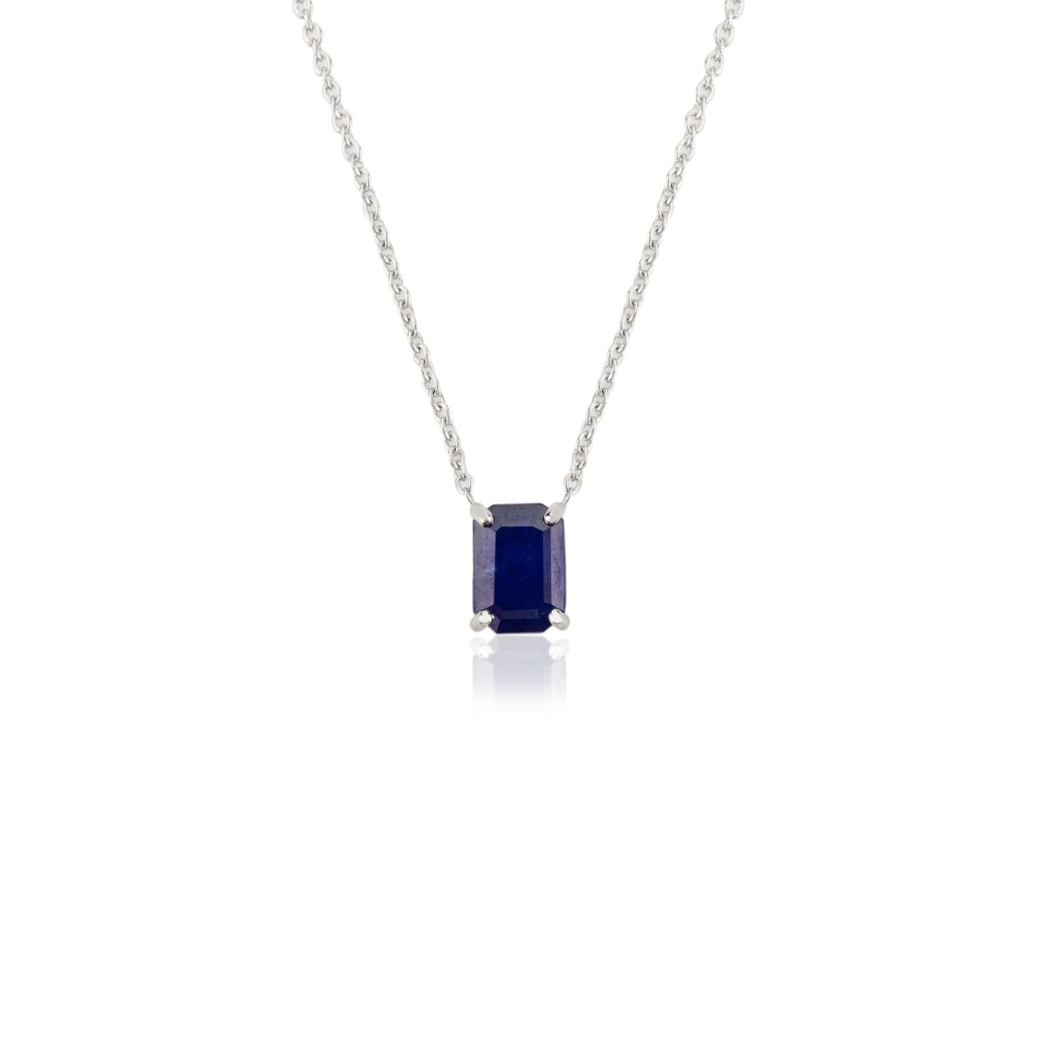 14k Solid Gold Blue Sapphire Pendant Necklace