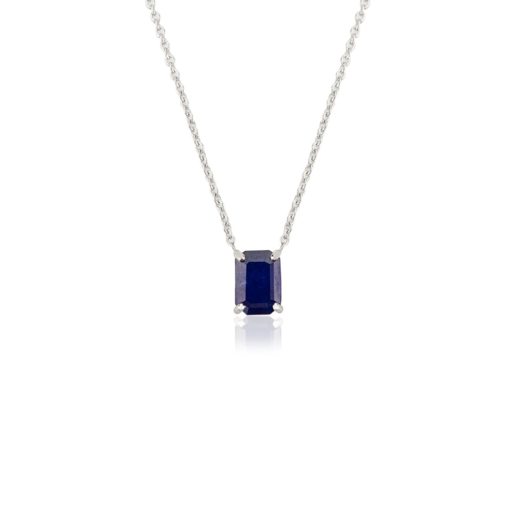 14k Solid Gold Blue Sapphire Pendant Necklace Image