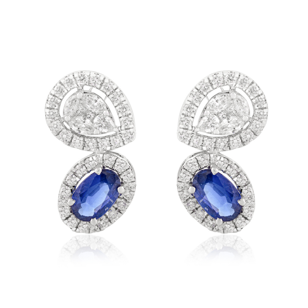 18K White Gold Blue Sapphire Diamond Statement Earrings Image