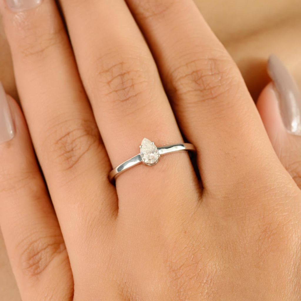 Certified Pear‑Cut Natural Diamond Solitaire Ring in 14K Image