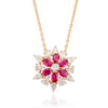 18K Solid Yellow Gold Floral Ruby Pendant Necklace Thumbnail