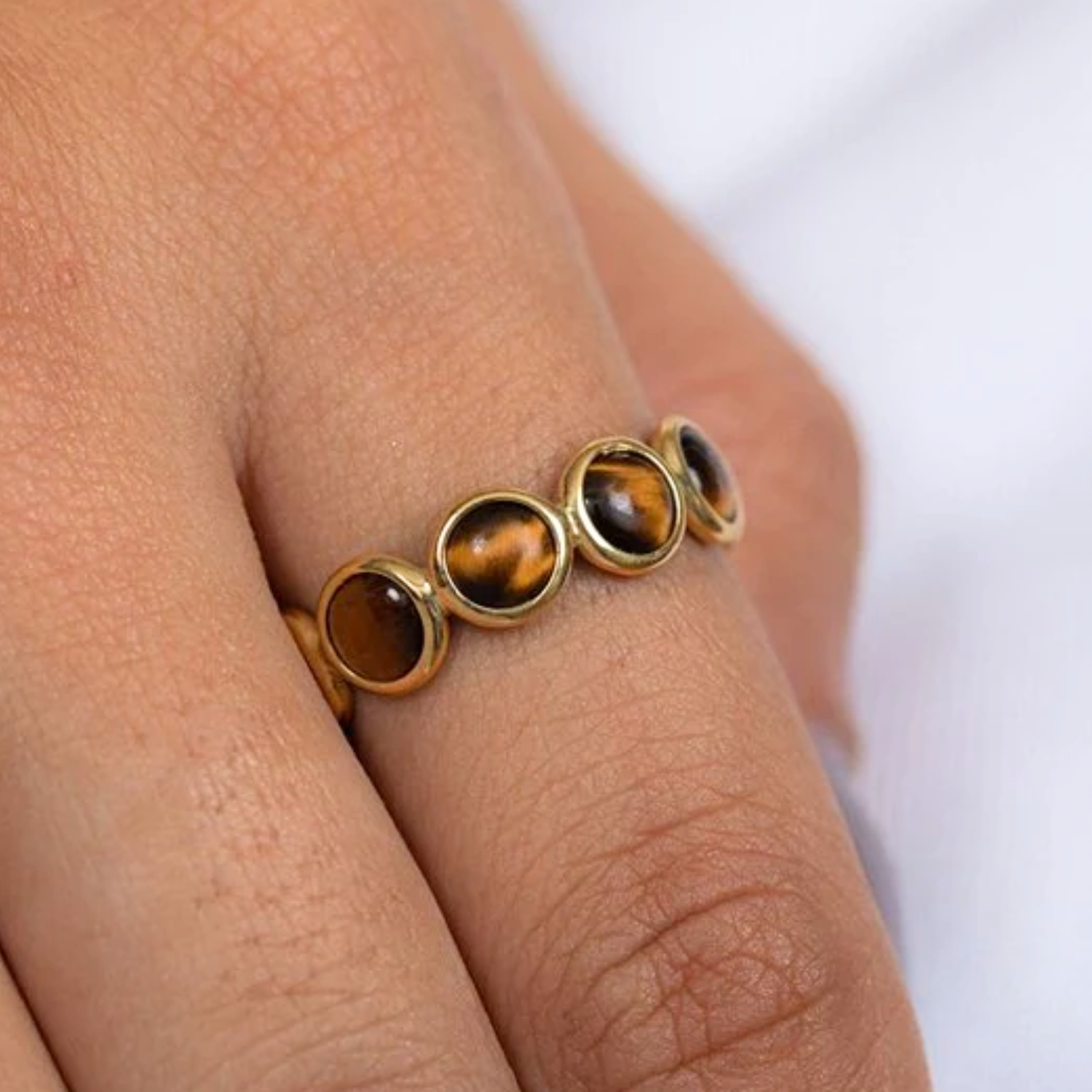 18K Gold Tigers Eye Eternity Band