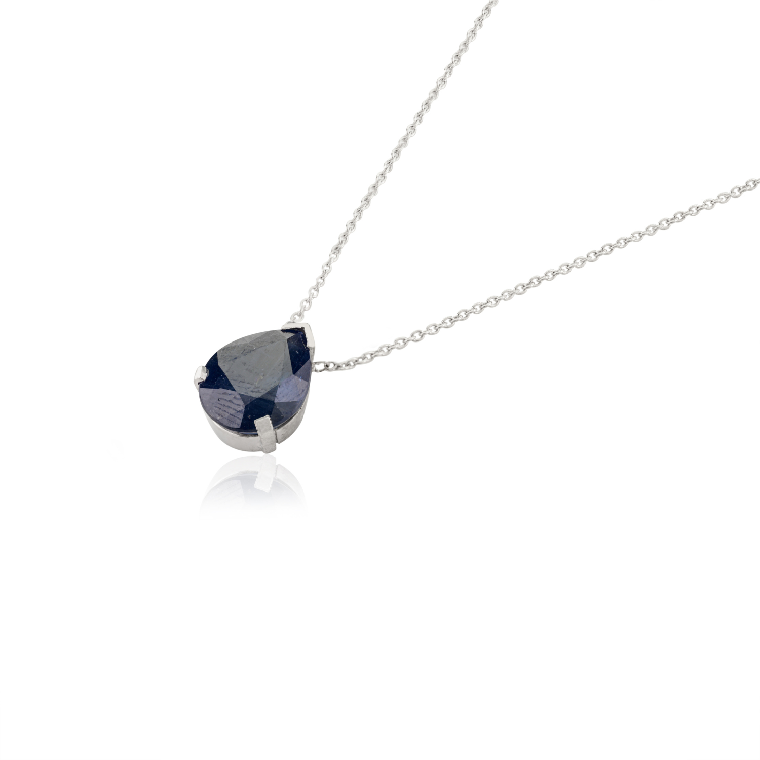 18K Solid Gold Blue Sapphire Pendant Necklace